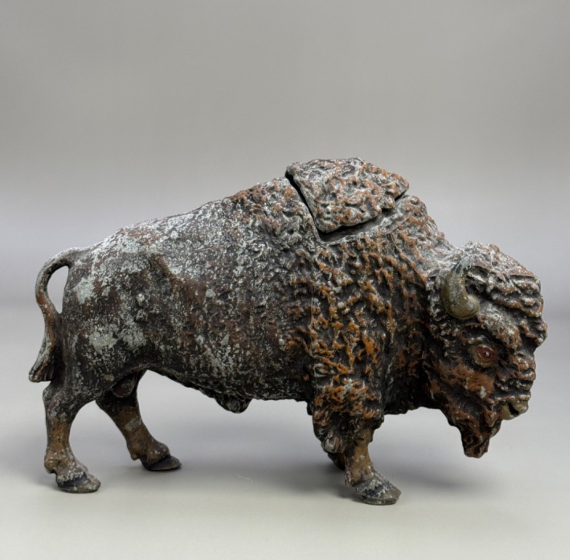 Antique Circa 1900 Cast Iron Bison Ink Well 8\