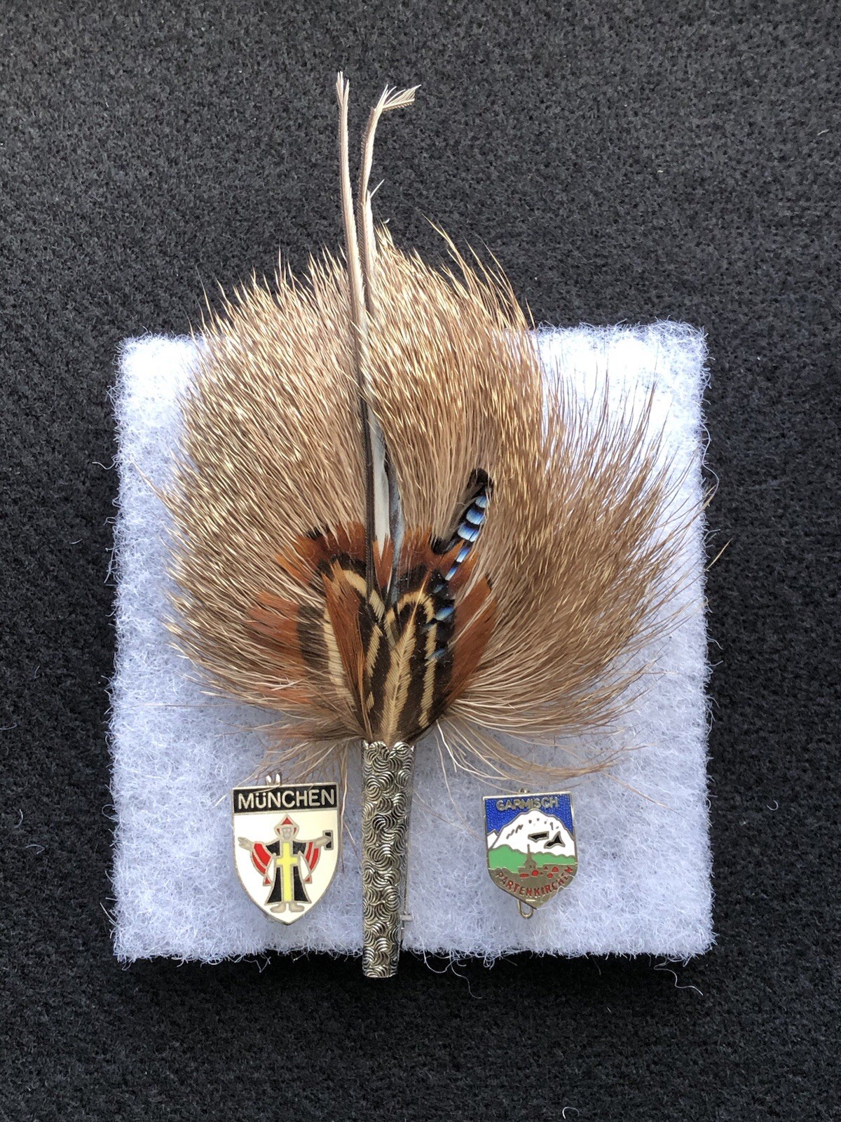 Vintage Bavarian Trachten Tyrolean Metal Hat Pin Deer&Quail Blue Jay Plum Lot