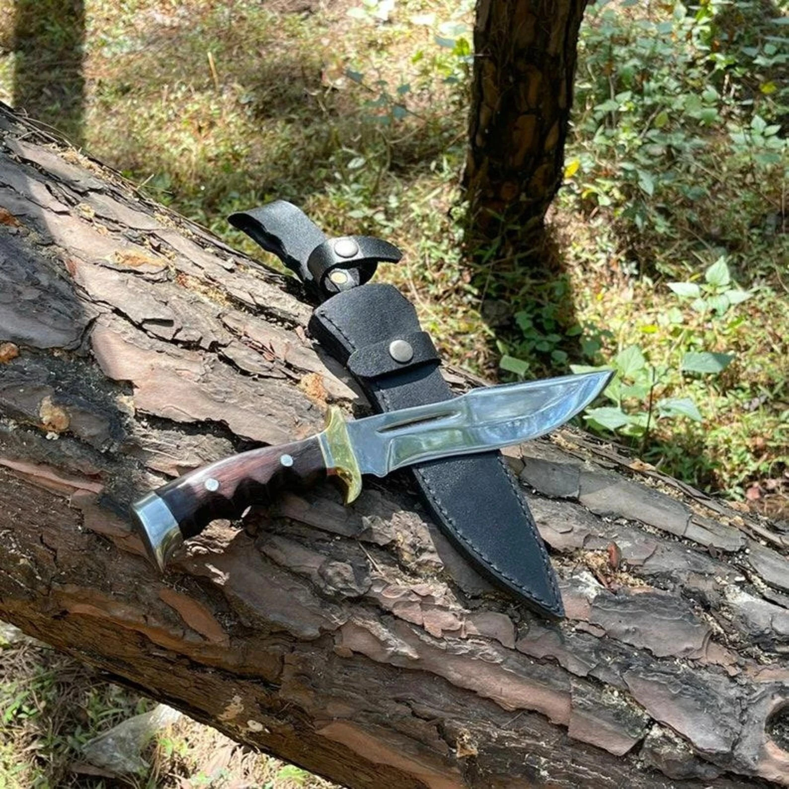 CUSTOM HANDMADE CARBON STEEL HUNTING SURVIVAL BOWIE KNIFE WOOD HANDLE +SHEATH