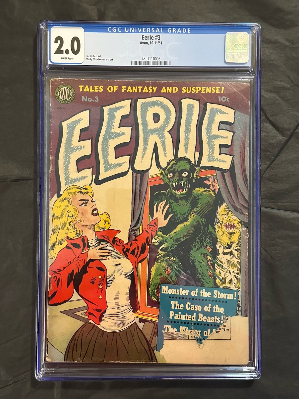 Eerie #3 CGC 2.0 White Pages. Pre Code Horror / golden Age. Joe Kubert Art Eerie #3 CGC 2.0 White Pages. Pre Code Horror / golden Age. Joe Kubert Art