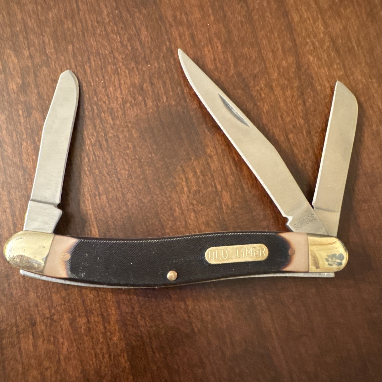 Schrade Old Timer 61OT Stockman 3-Blade Folding Pocket Knife Brown Handle