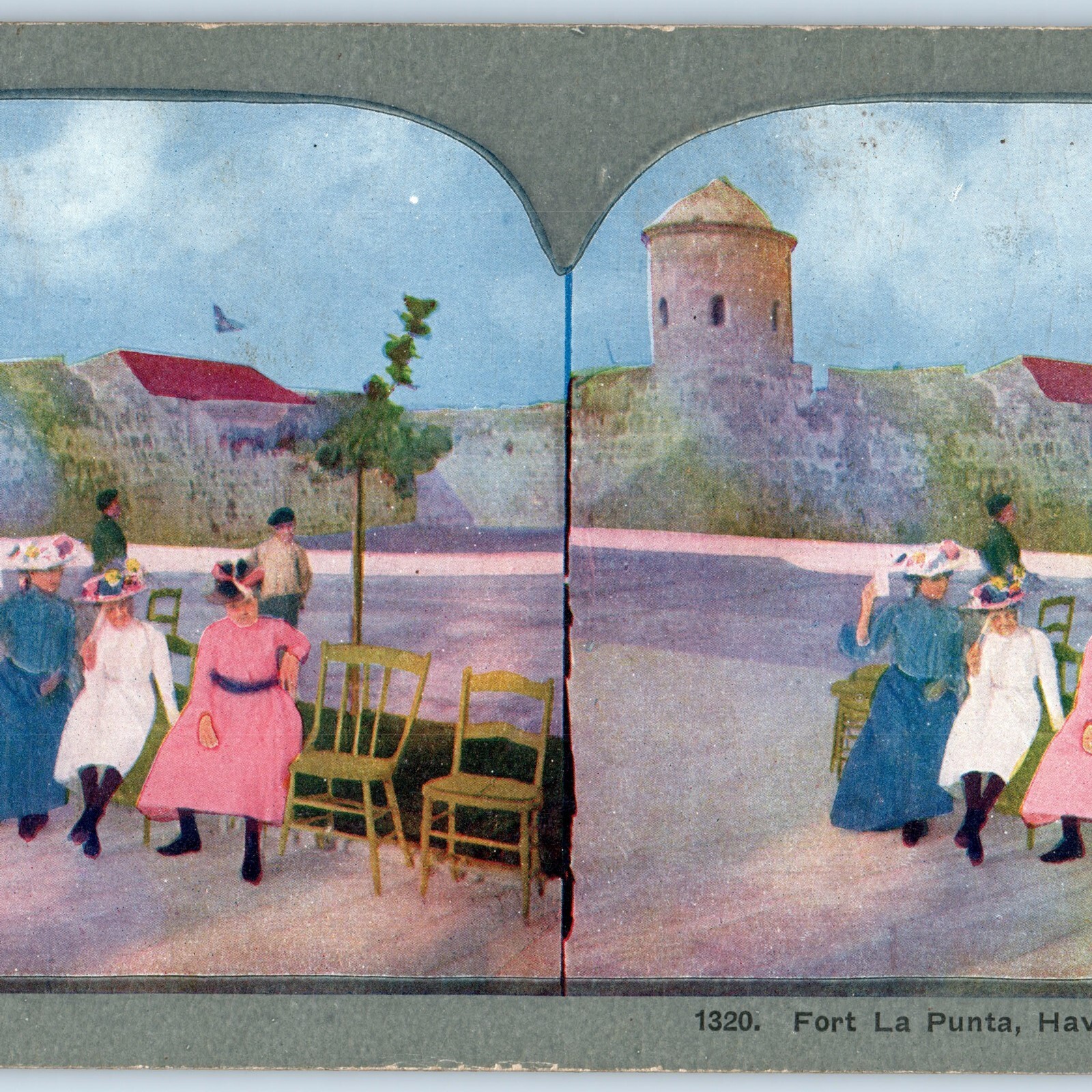 c1900s Havana, Cuba Fort San Salvador De La Punta Litho Photo Stereo Card V10