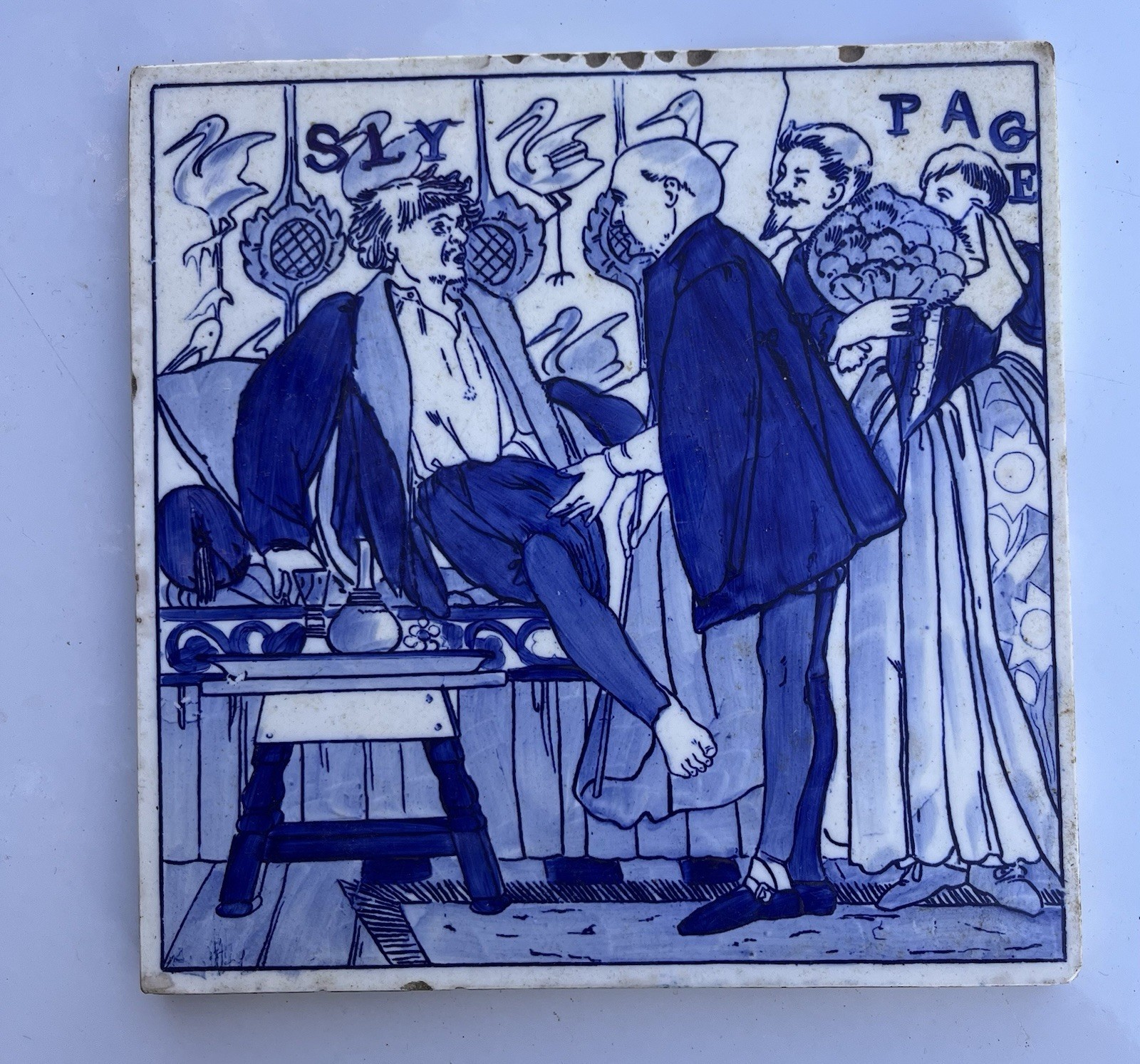 Antique 1880s Shakespeare Taming Of The Shrew Ceramic Tile