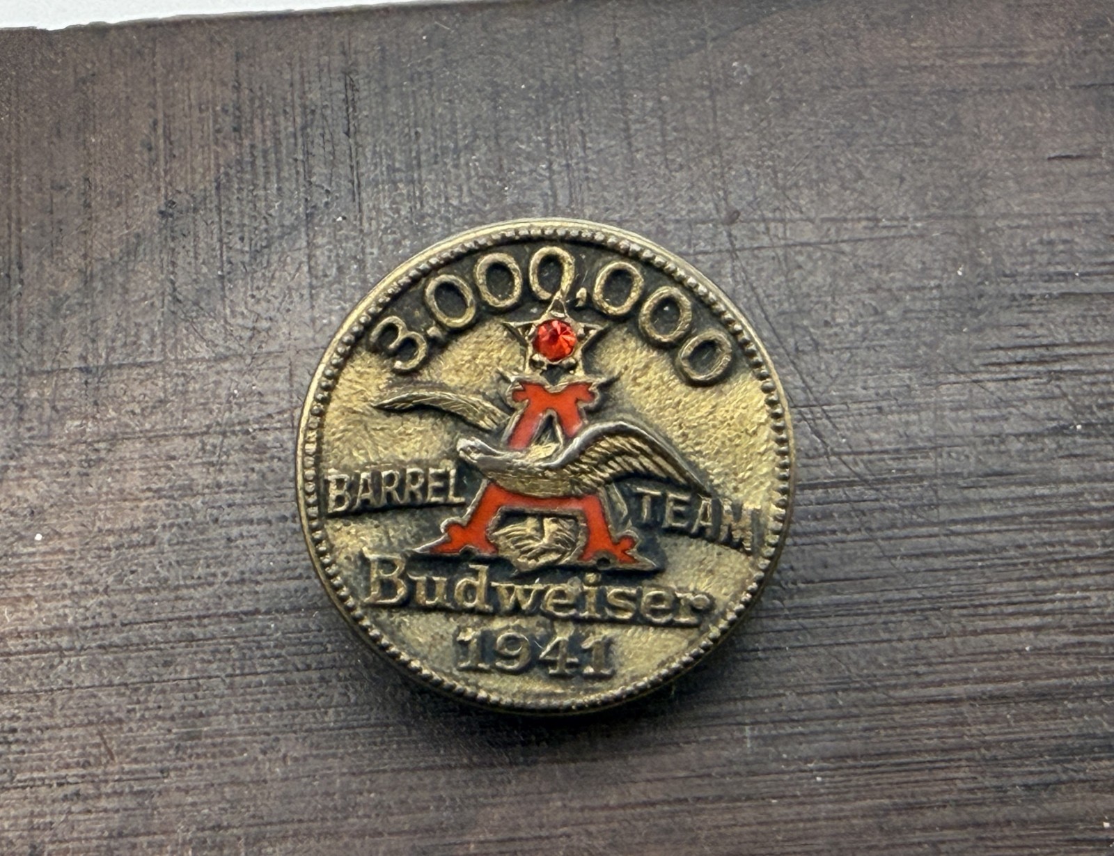 Vtg 1941 Anheuser-Busch Budweiser 3,000,000 Barrel Team Sterling Pin A&Eagle