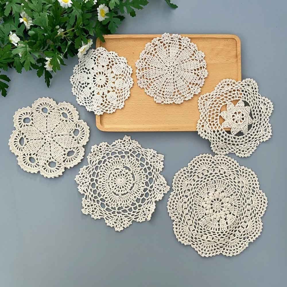 6Pcs/Lot 6-10inch/Vintage Hand Crochet Lace Doilies Round Placemats Flower Doily