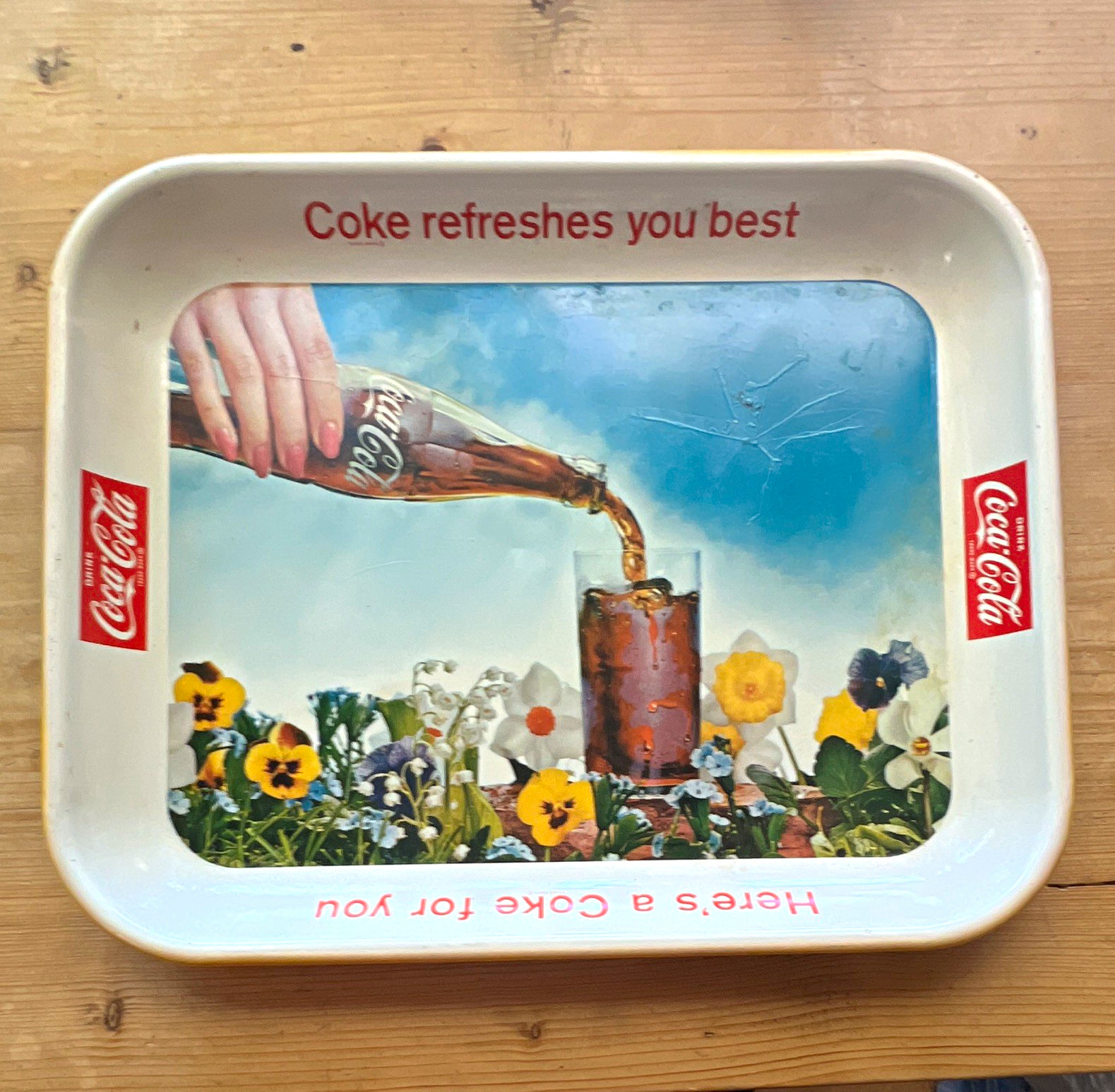 Vintage Coca-Cola Soda Advertising Tray “Coke refreshes you best” Circa 60’s