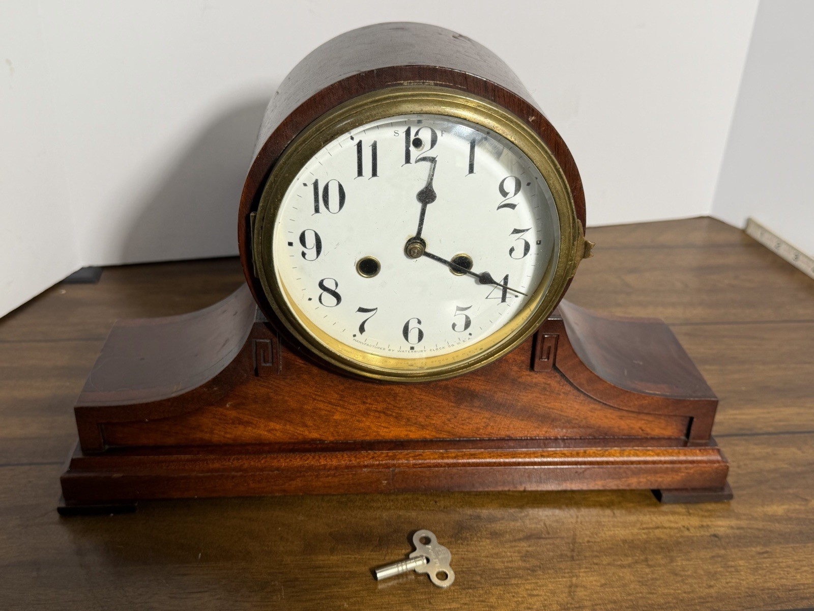 Antique Waterbury Exeter Mantel Clock Key Wind Gong Strike Sept. 13 1898