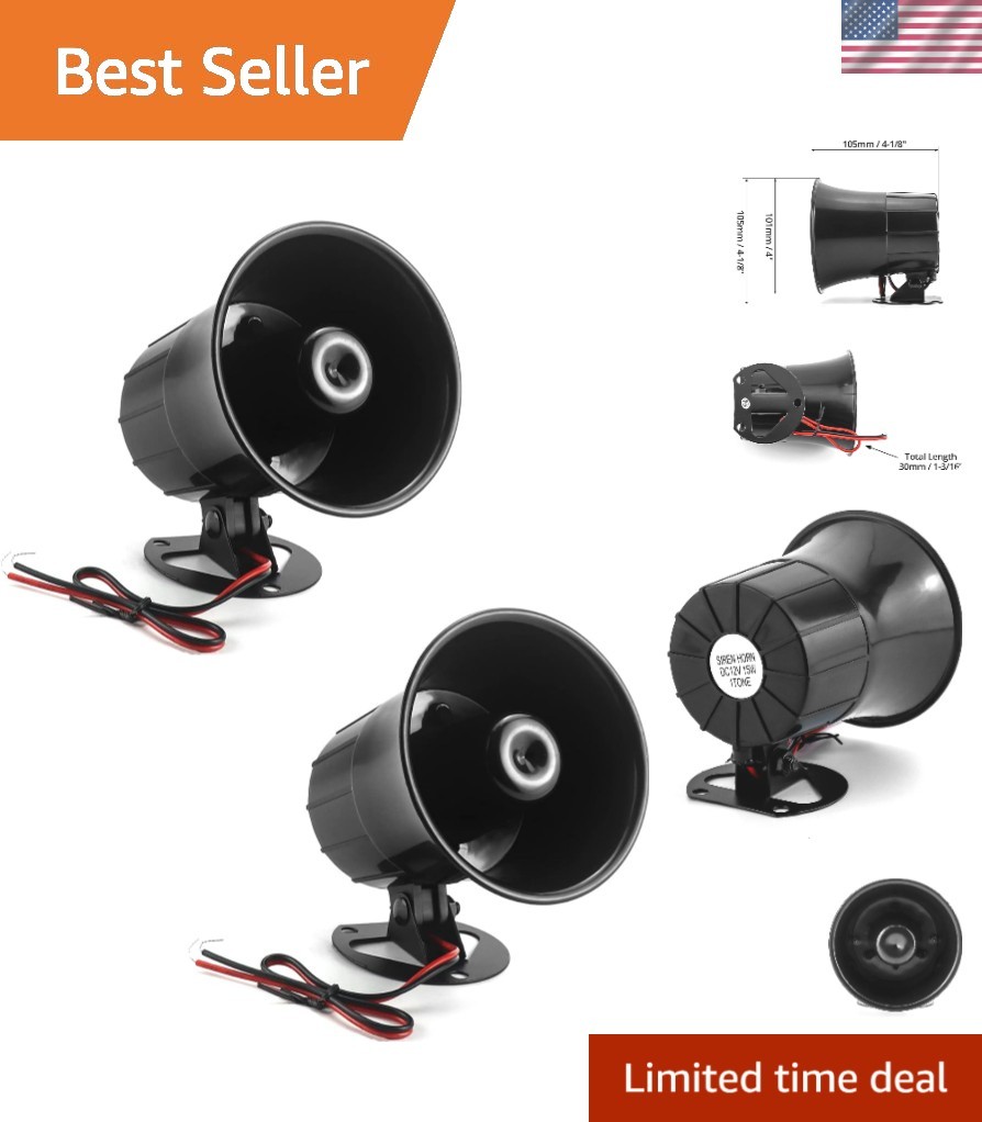 Electric Siren Horn 2 Pack - 110 dB High Volume Wired Alarm for Home Safety