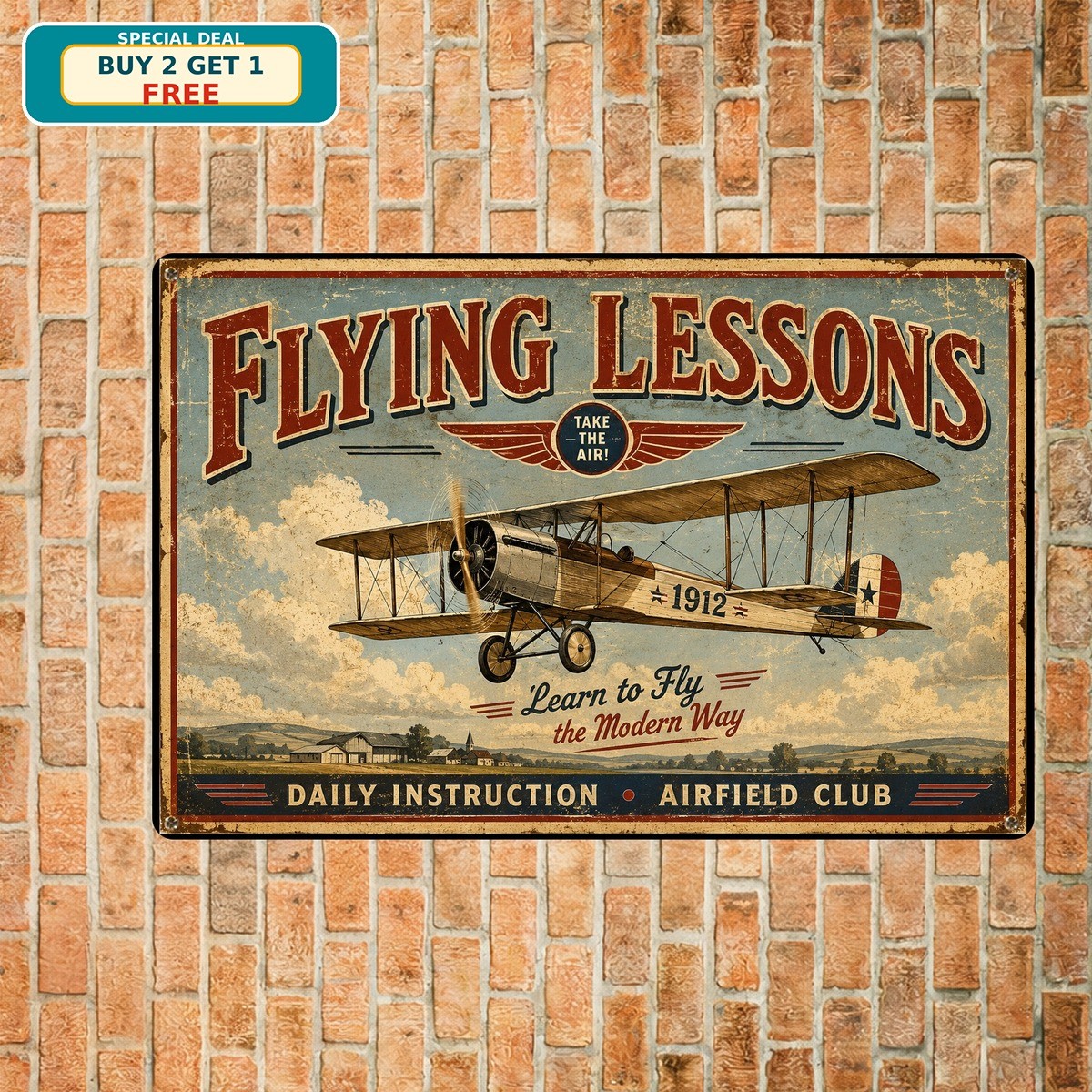 Aviation Flying Lessons Private Pilot Training Academy Retro Metal Sign 8x12