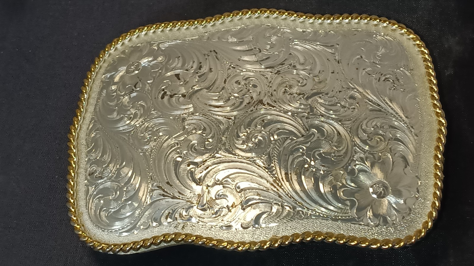 Vintage Montana Silversmiths Belt Buckle Floral Engraved Western 4x3 Rectangular