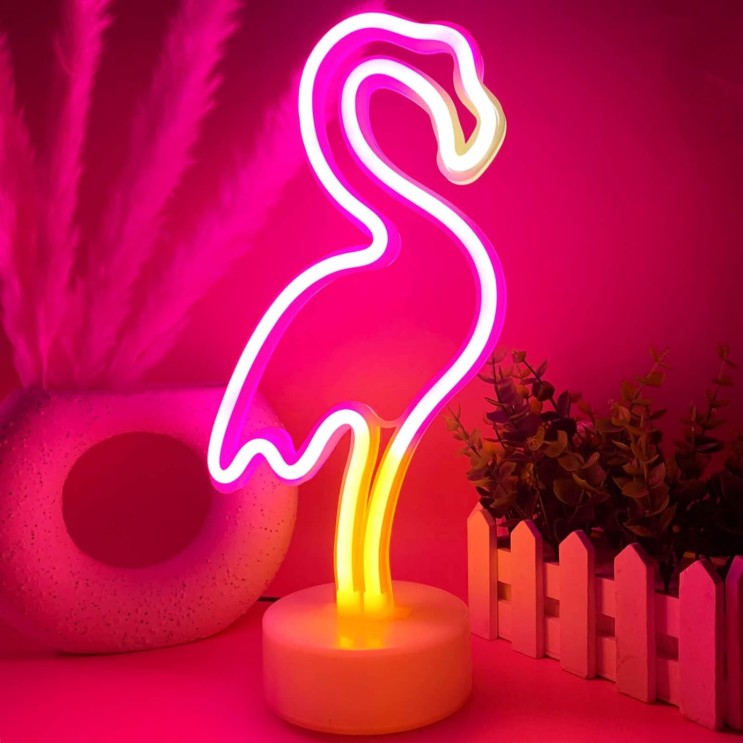 Pink Flamingo LED Neon Light Sign for Bedroom & Girls Room Decor - Usb/Battery O