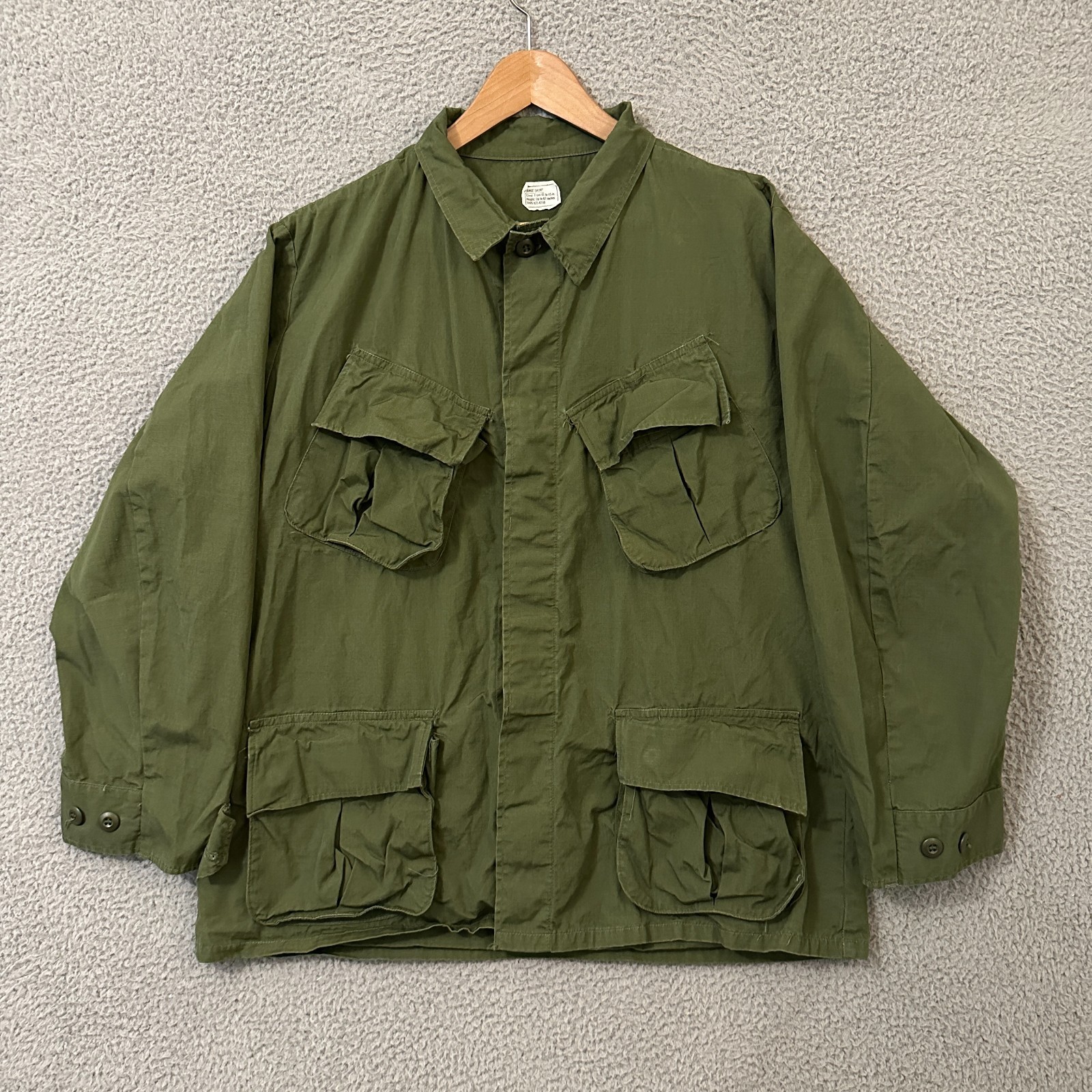 Vintage US Military Tropical Combat Coat Large Short Green OG-107 Ripstop Poplin