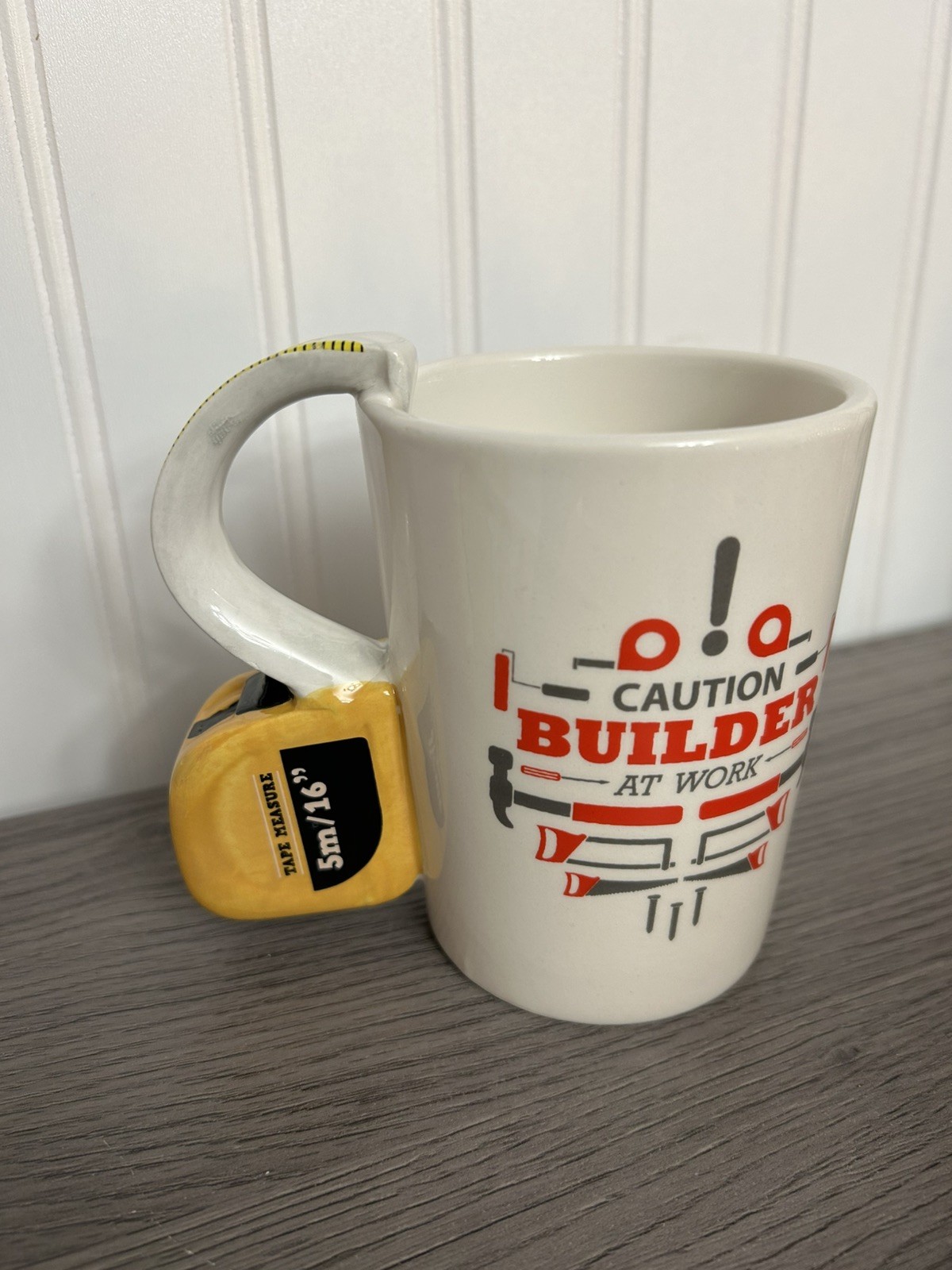 Caution Builder At Work Novelty Measuring  Tape Contractor Gift Coffee Mug 