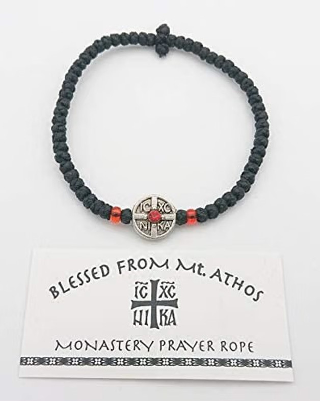 Orthodox Prayer Rope Bracelet Mt Athos Komboskoini Chotki IC XC NIKA Red