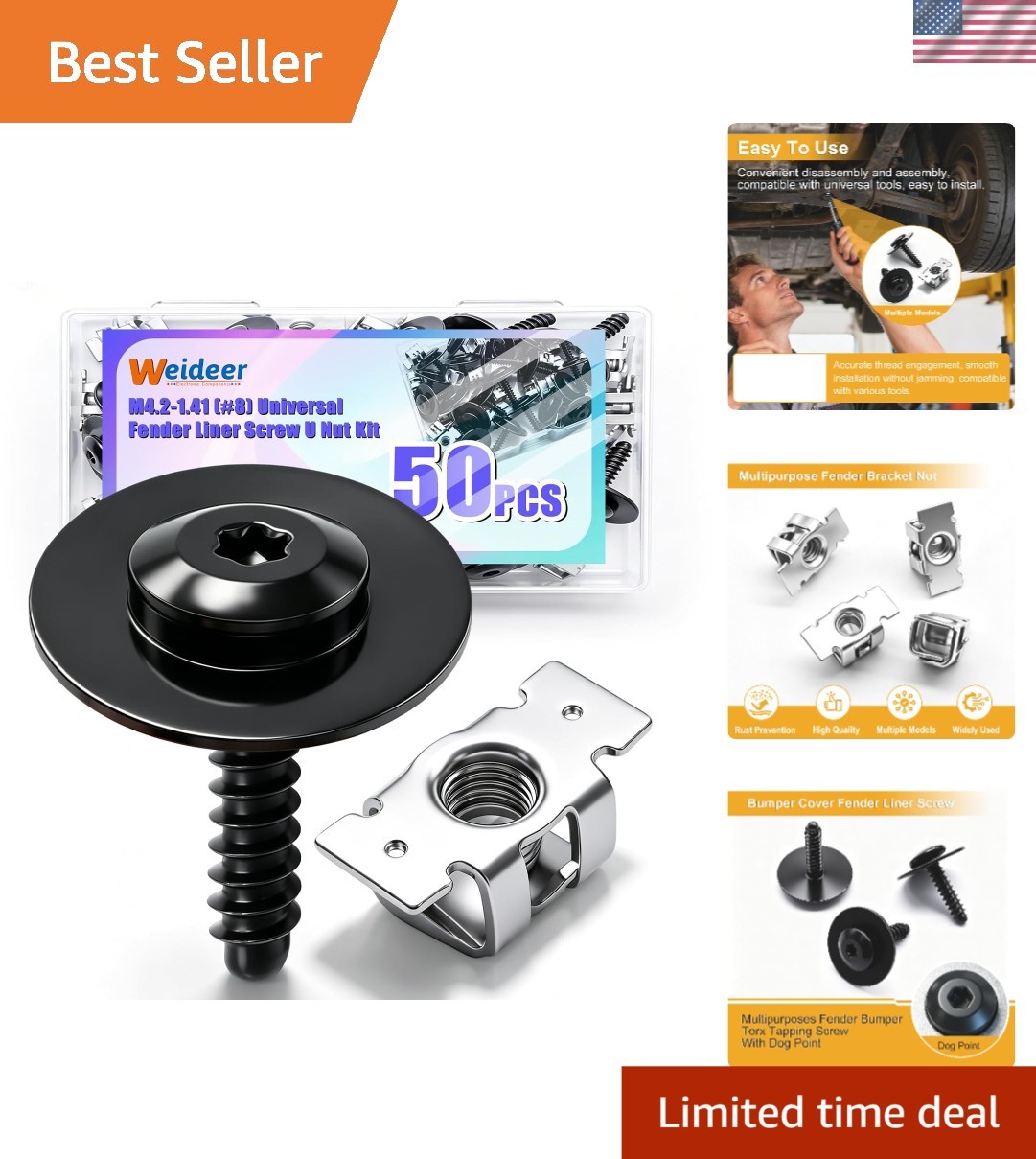 Complete 50PCS M4.2 Automotive Screw Kit with U-Nut Clips - Durable & Reliable