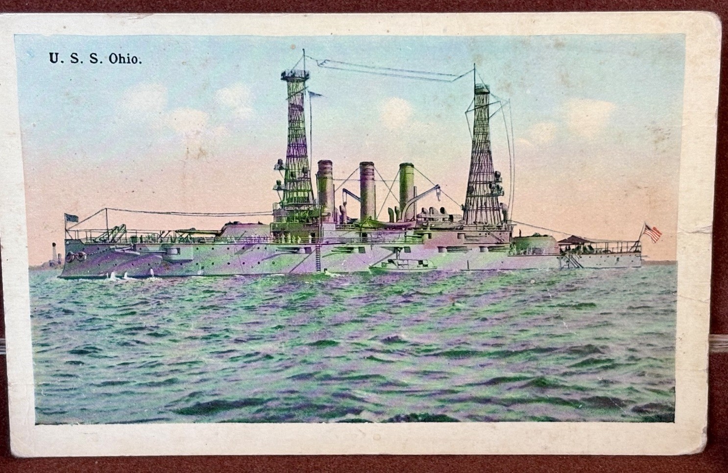 c1911 Original Scarce USS Ohio BB-12 Great White Fleet Battleship RPPC Postcard