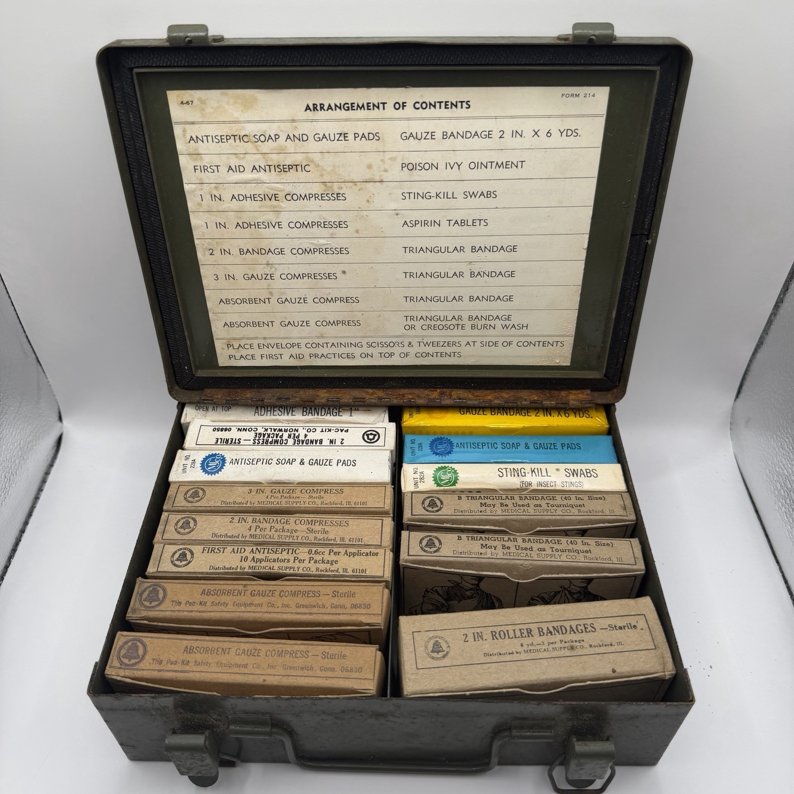 Vintage Bell System First Aid Kit Military Box Style WWII 1960s With Contents