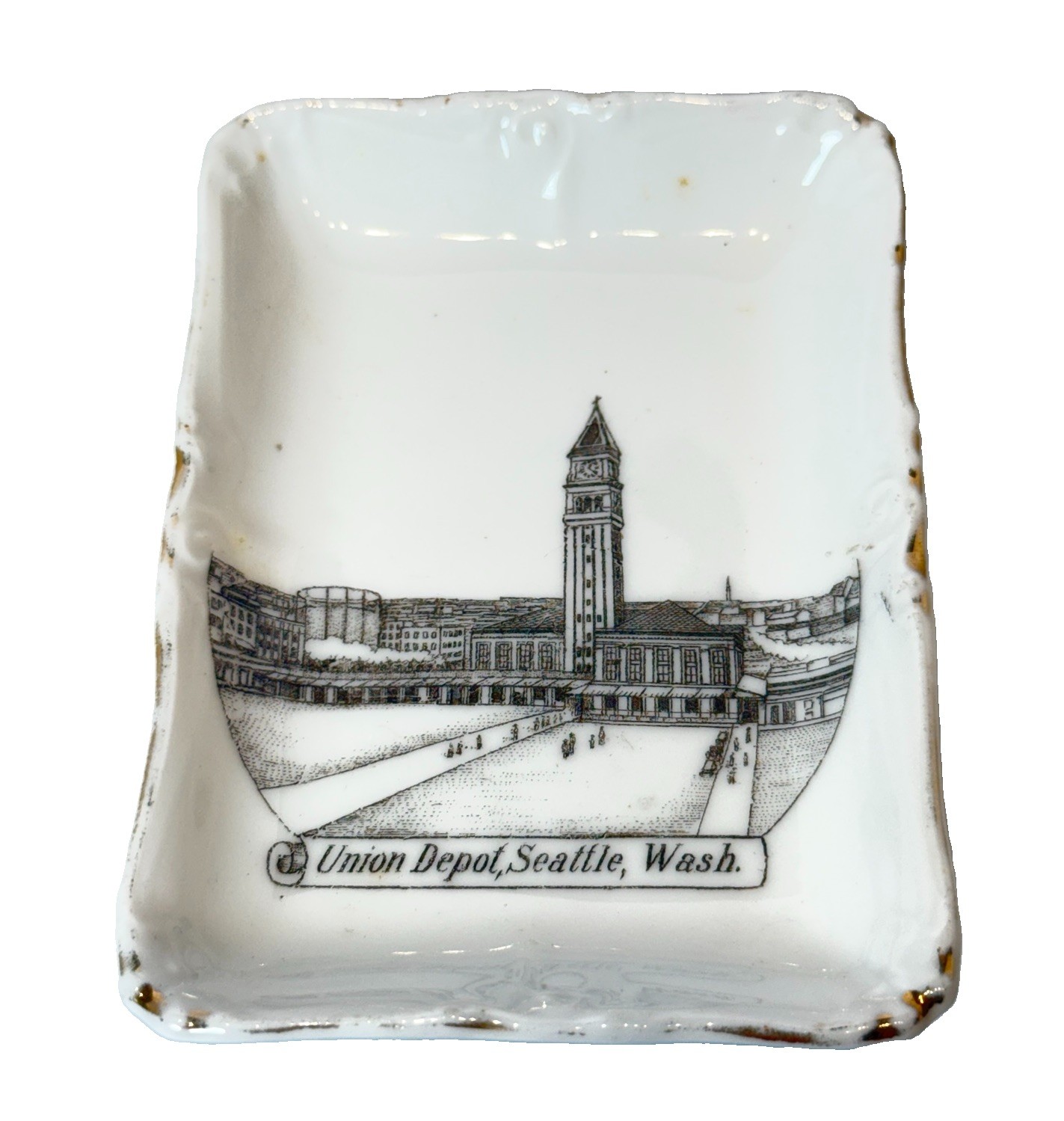 SEATTLE WA WASHINGTON Antique UNION DEPOT Souvenir  TRINKET ASHTRAY DISH