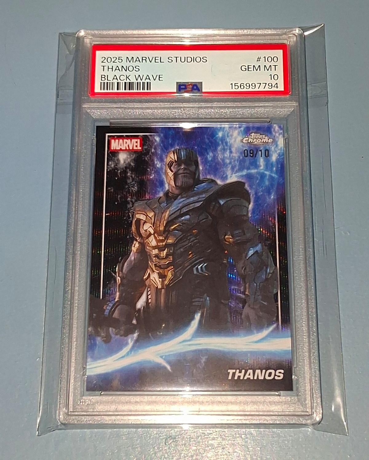 2025 Topps Chrome Marvel Studios Thanos Black Wave #100 09/10 PSA 10 POP 1 2025 Topps Chrome Marvel Studios Thanos Black Wave #100 09/10 PSA 10 POP 1