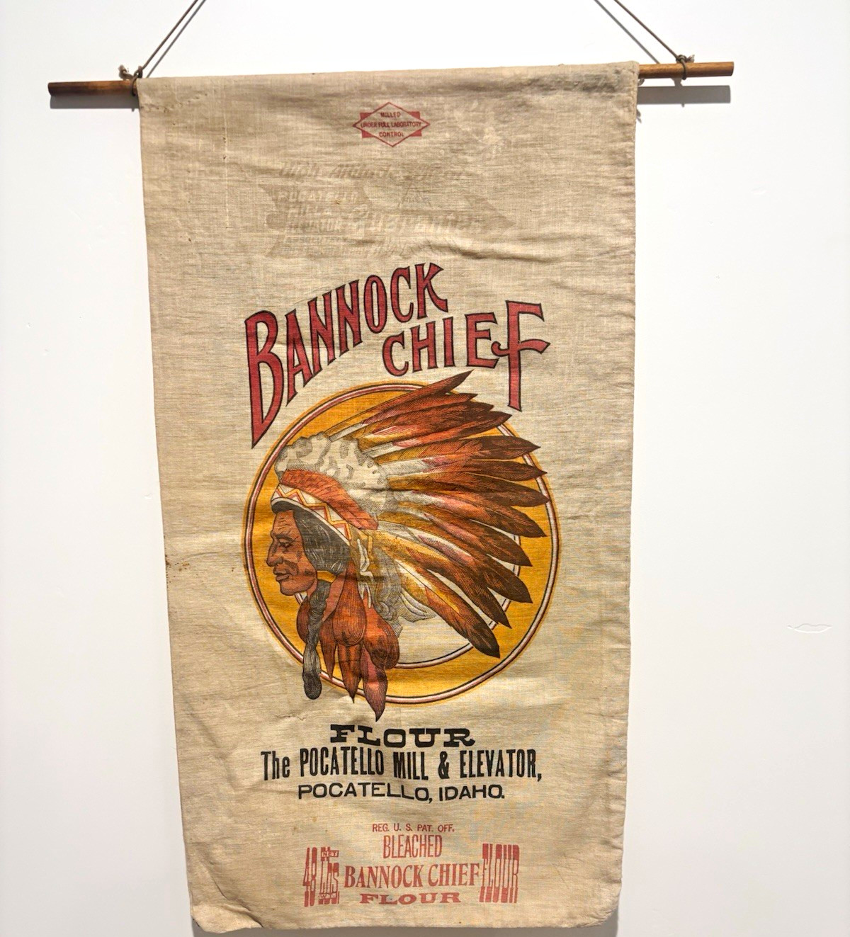 Bannock Chief Advertising Flour Sack Canvas Pocatello Idaho Original vintage