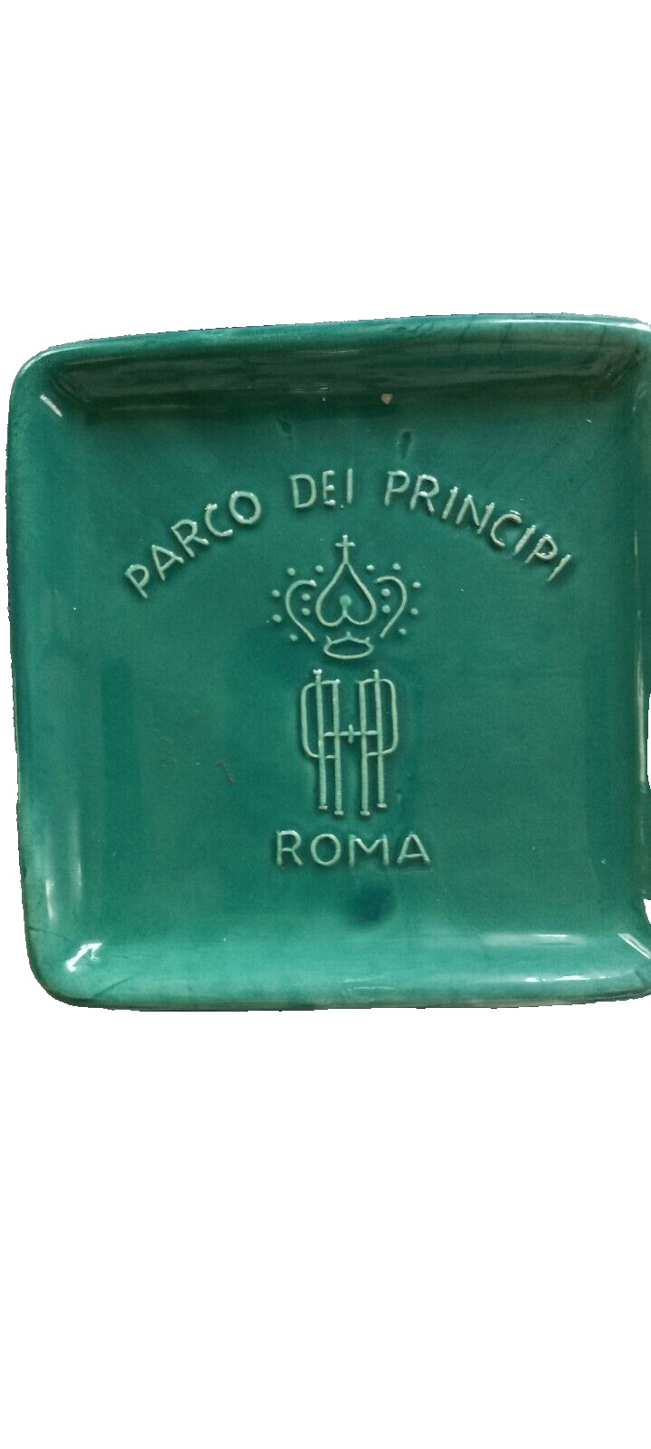 Vintage 5-Star Parco Dei Principi Rome Hotel Ashtray Italy Green Ceramic