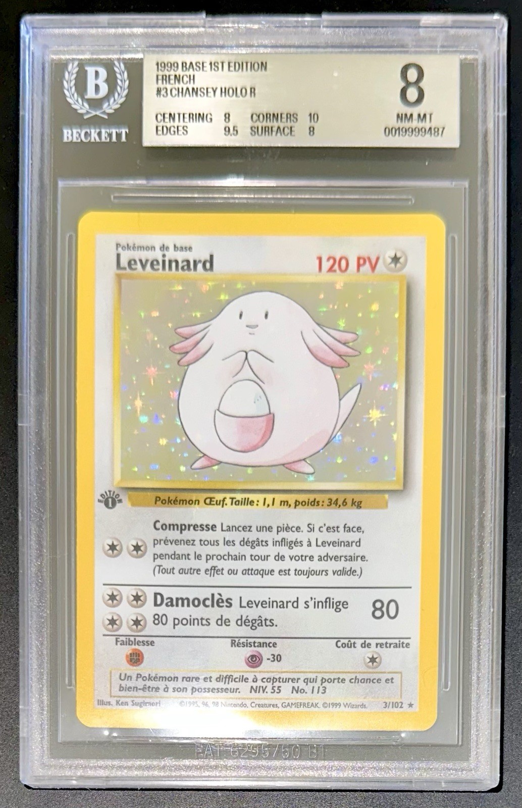 POKEMON BGS 8 CHANSEY HOLO 3/102 BASE SET 1st FIRST EDITION FRENCH 1999