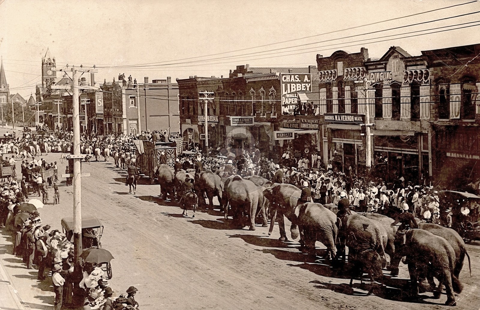 Newton Kansas Circus Elephants On Main Street RPPC Photo Postcard COPY