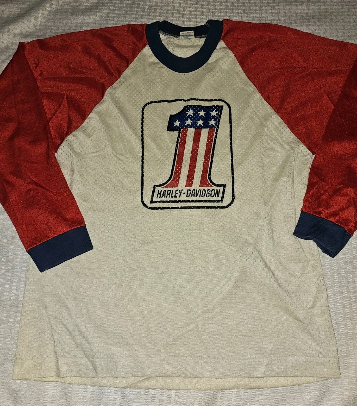 Harley-Davidson RARE Vintage 1970\'s Race Jersey White No. 1 Stars N Stripes 