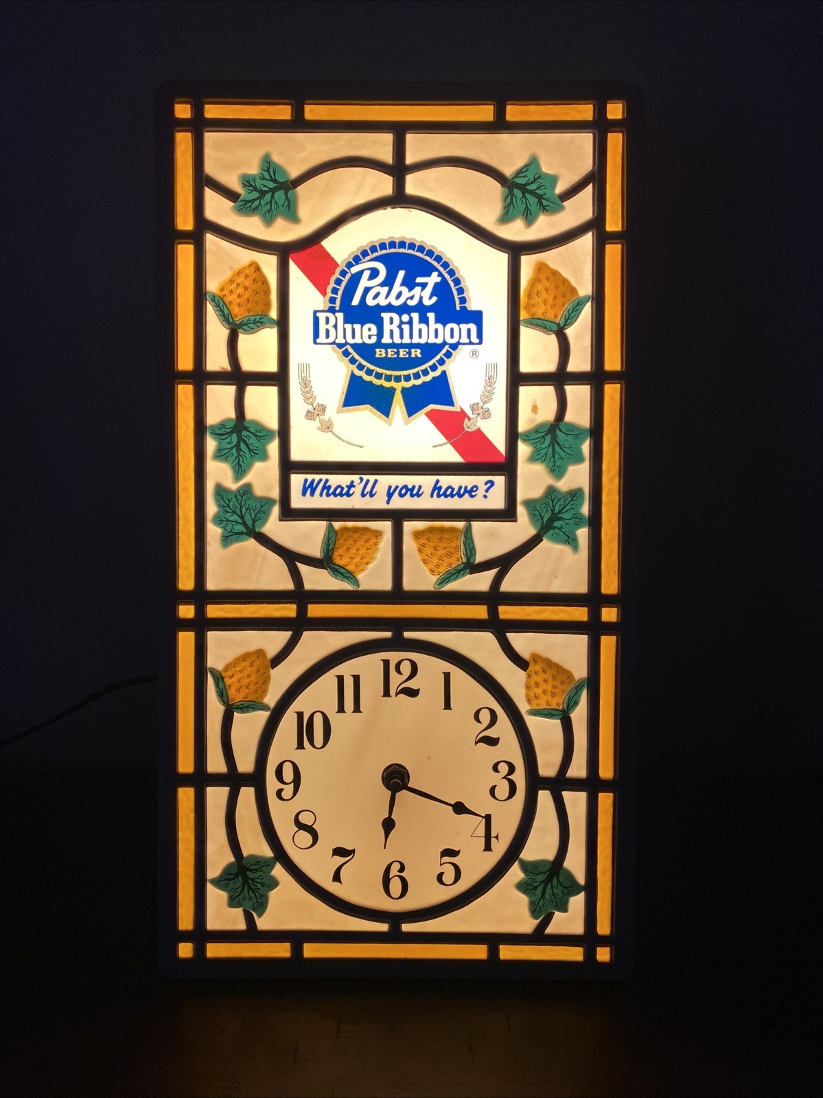 Vintage PABST BLUE RIBBON PBR Beer Light Clock SIGN BAR Collectible All Working