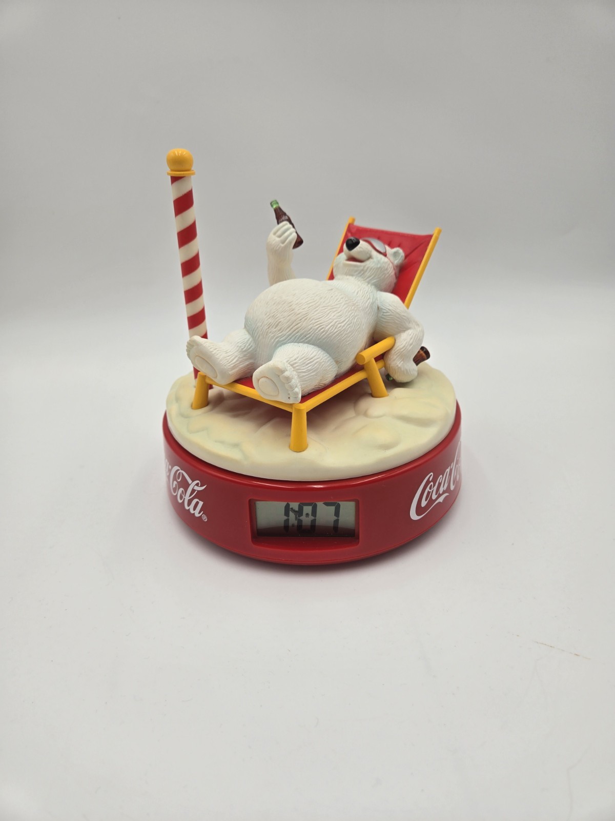 Vintage 1995 Coca-Cola Polar Bear Animated Musical Digital Alarm Clock Work (A2)