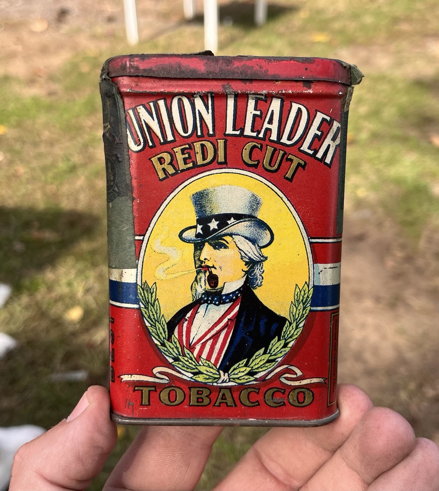 Antique Union Leader Uncle Sam Tobacco Can 