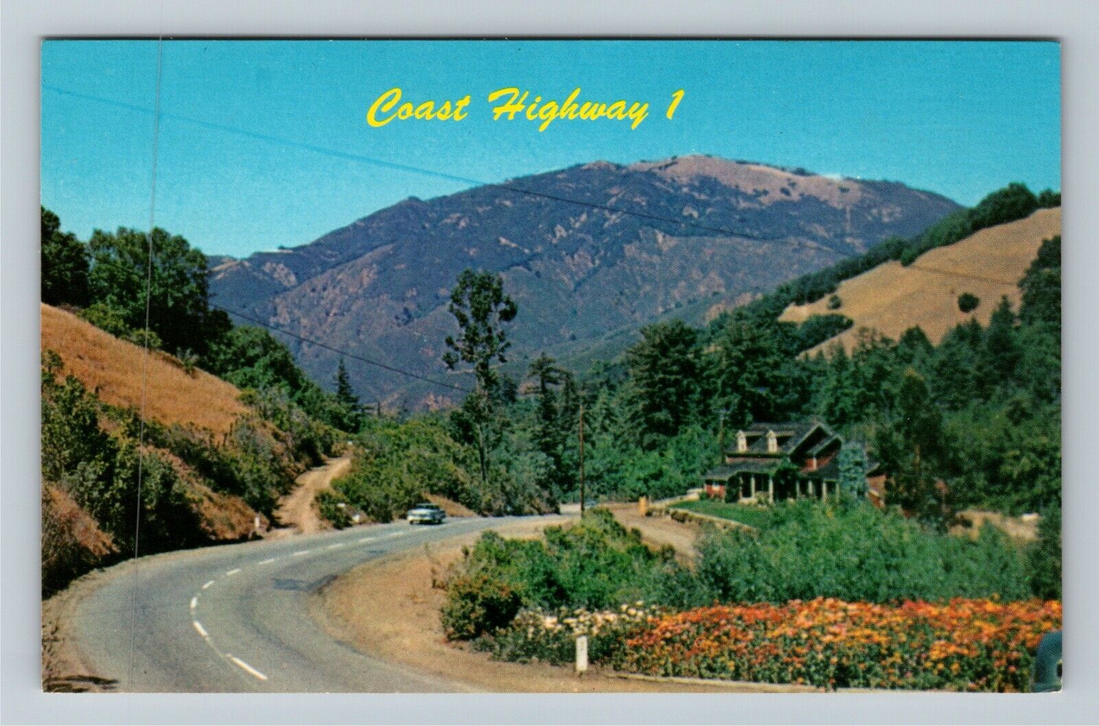 Carmel CA-California, Coast Highway 1, Classic Car, Mountains Vintage Postcard