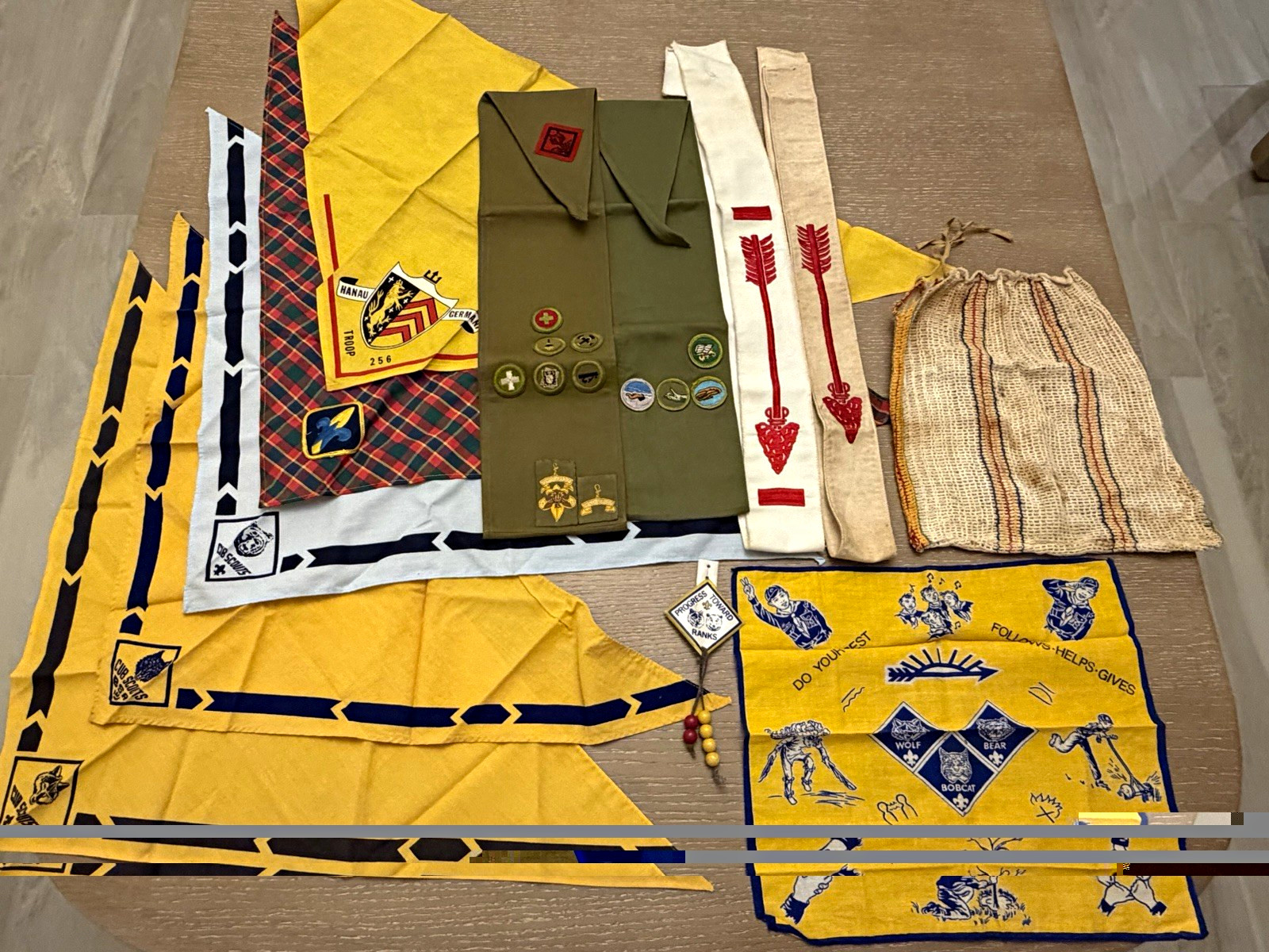 Vintage BSA Boy Cub Scout Lot OA Sashes Hanau Germany Troop 256 Badges Scarves