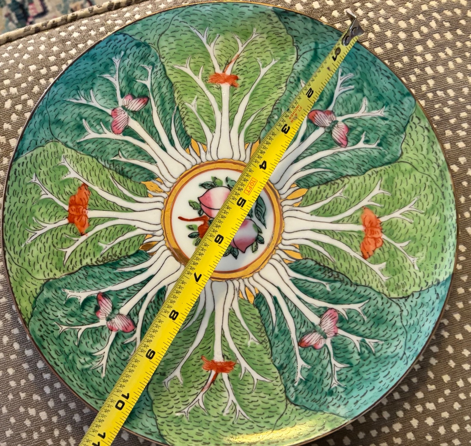 Vintage Famille Verte Bok Choy Hand Painted Plate 10” Vibrant Beautiful HTF