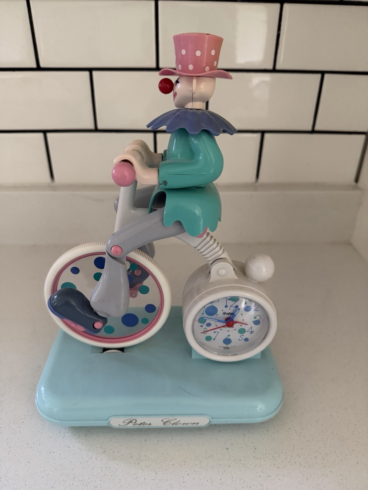 Vtg Peter Clown Moving Musical Animated Alarm Clock Jinmei Japan Works Pastel