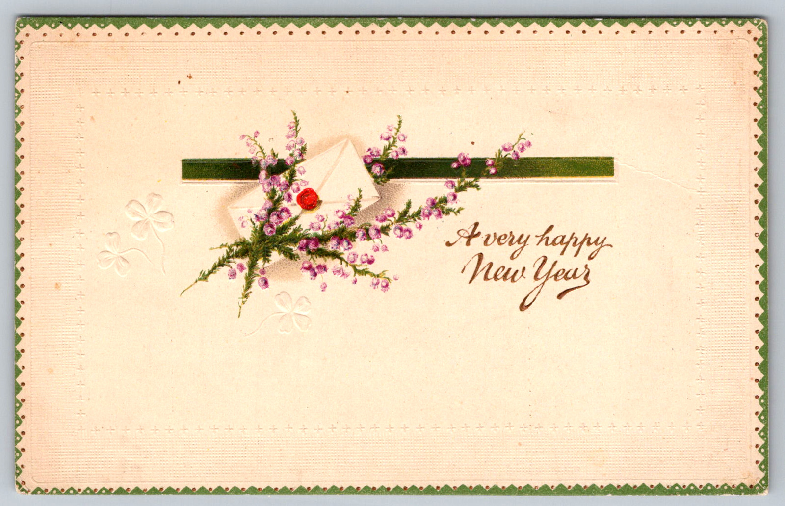c1910s Very Happy New Year Embossed Antique Postcard