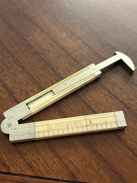 Vintage STANLEY No. 38 German Silver and Bone Folding Rule with Caliper
