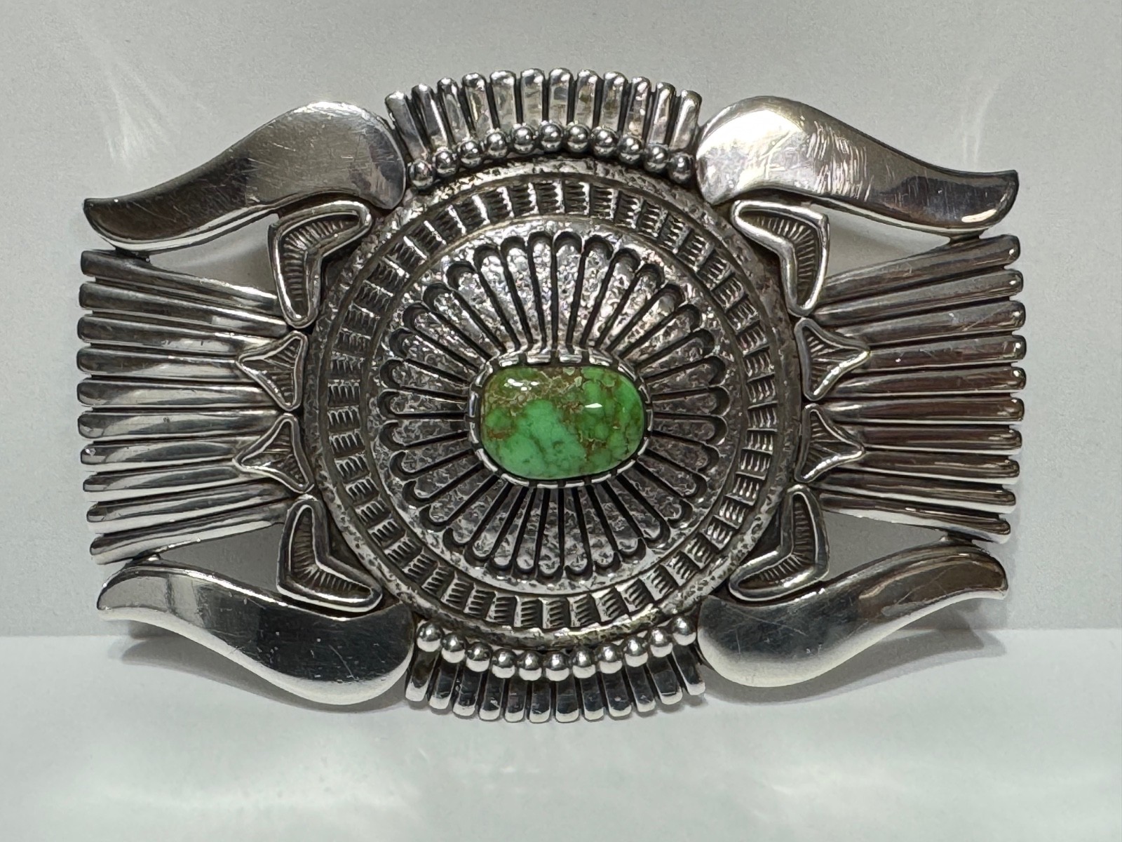 Pete Johnson Navajo Sterling Silver Belt Buckle Carico Lake Green Turquoise