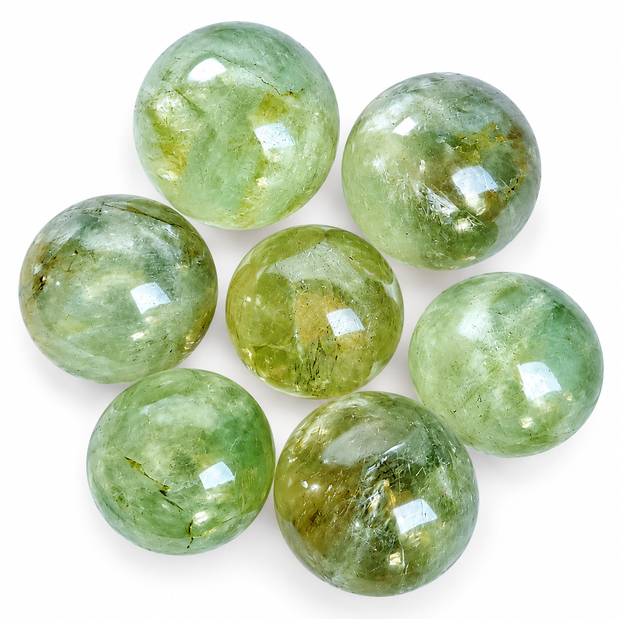 7 Pcs Natural Green Amethyst Prasiolite Crystal Spheres 340g Gemstone Ball Lot