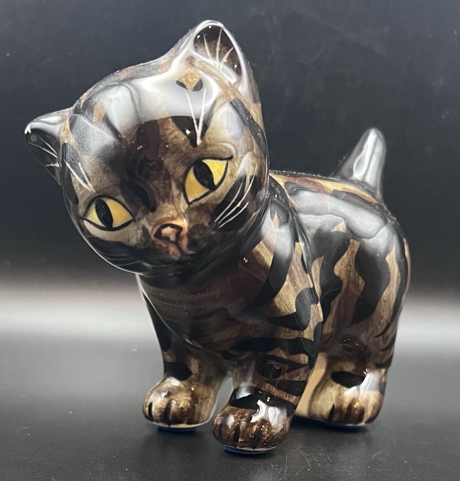 Vintage Hand Painted Brown Tabby Cat Kitten Figurine High Gloss Seymore Mann