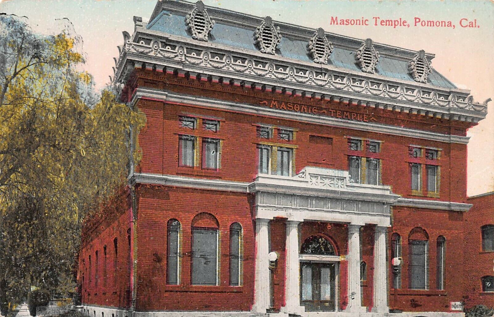 Masonic Temple, Pomona, California, Early Postcard, Unused