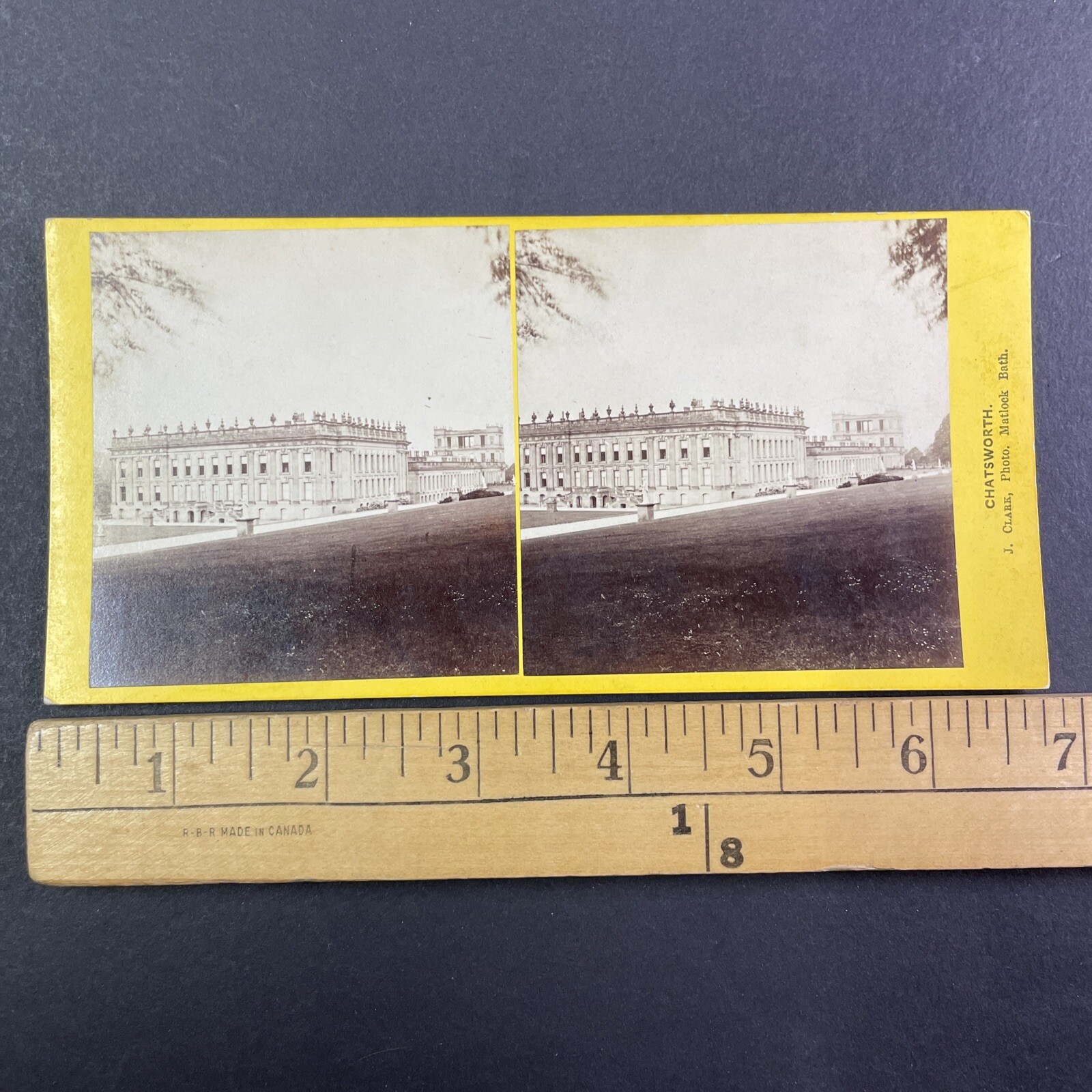 Chatsworth House Stereoview J. Clark Photo Matlock Bath 1860s Victorian Mansion