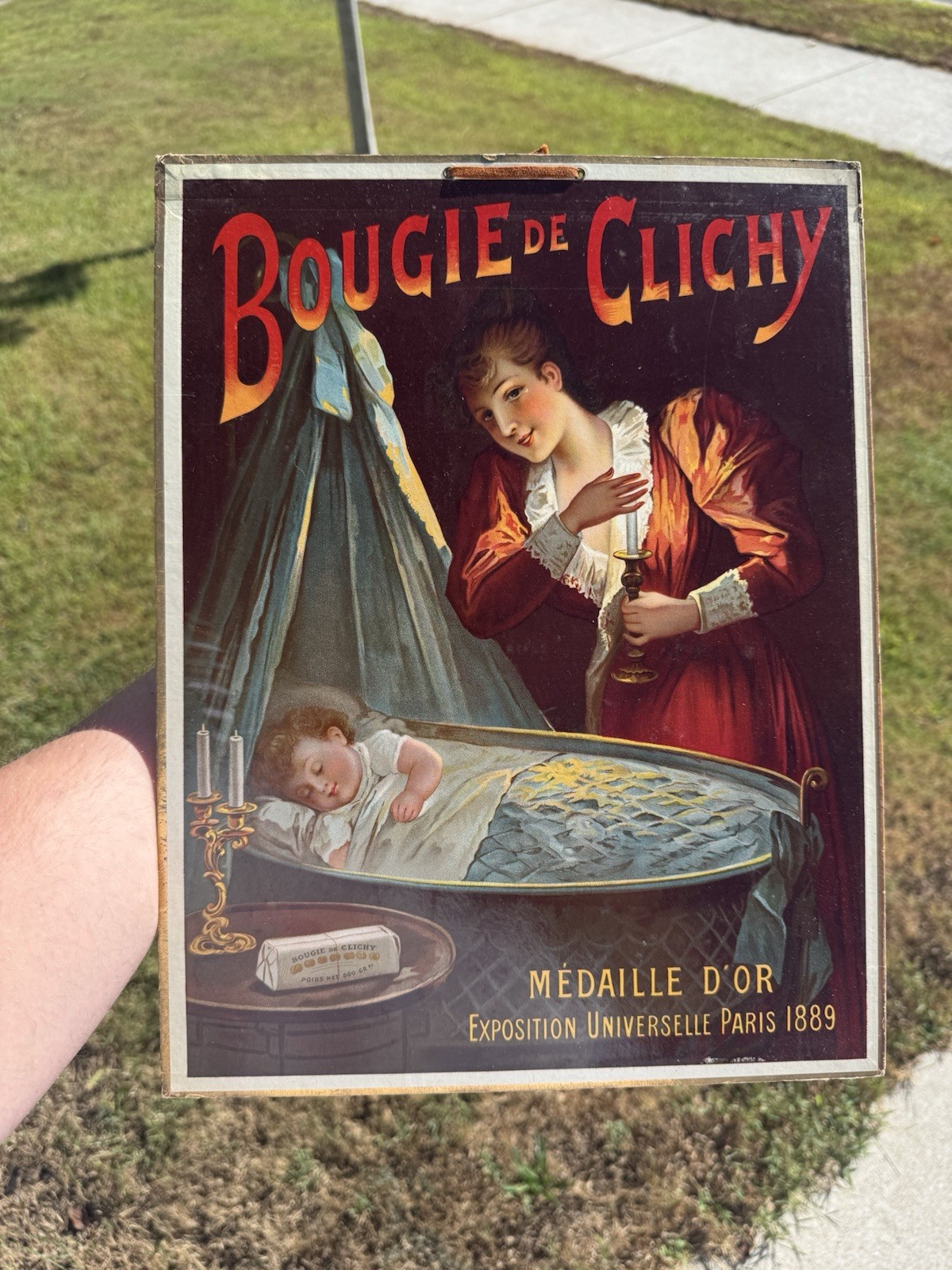 Early 1900s Antique French Candle Advertising Sign Cardboard General Store