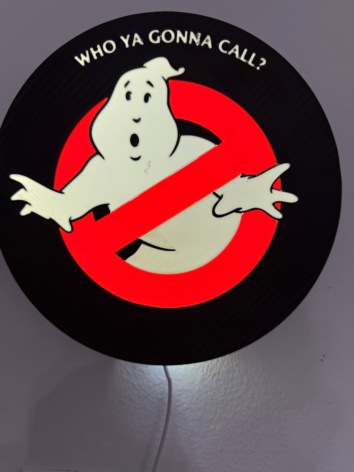 Ghostbusters Who Ya Gonna Call? Round Wall Light Sign Lamp, Black/Red/White