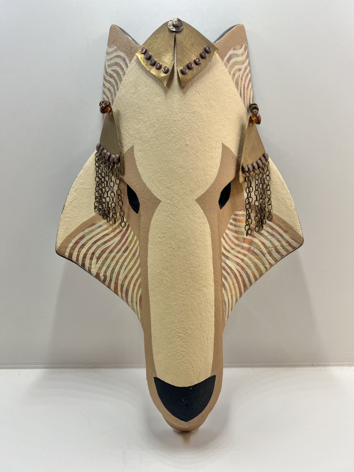 Hilarey Walker Handcrafted Clay Wolf Mask Signed One of a Kind Wall Art Vintage 