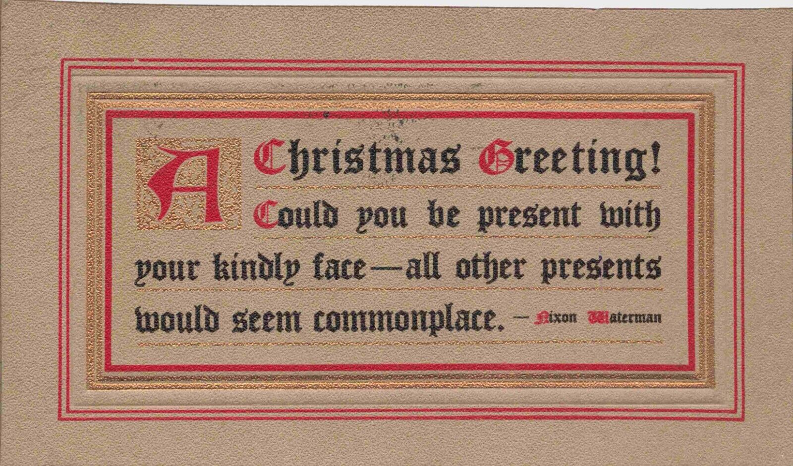 Christmas Motto Saying by Nixon Waterman Red & Gold Border Vintage Postcard