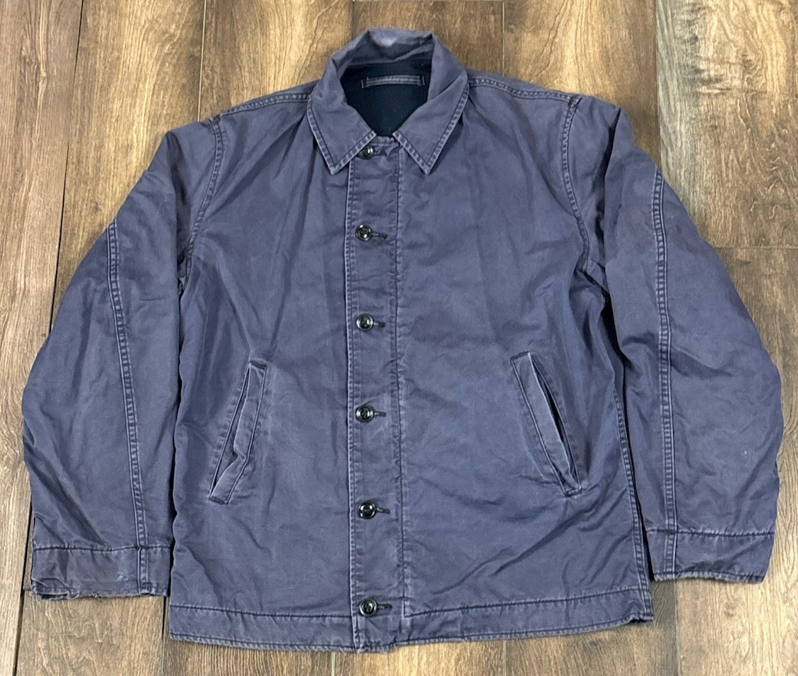 Vtg 70s USN N4 Utility Deck Jacket Blue US Navy Vietnam War Era 38R