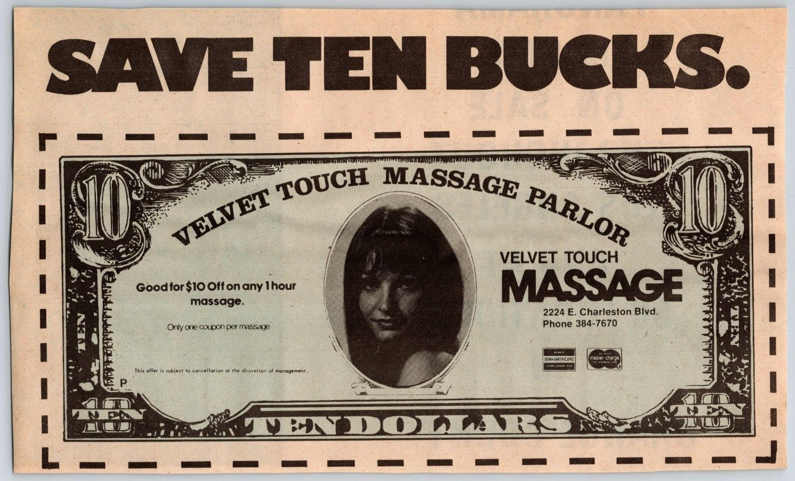 Las Vegas NV Velvet Touch Massage Ad 1973 Advertising Clipping Print Ad Vintage