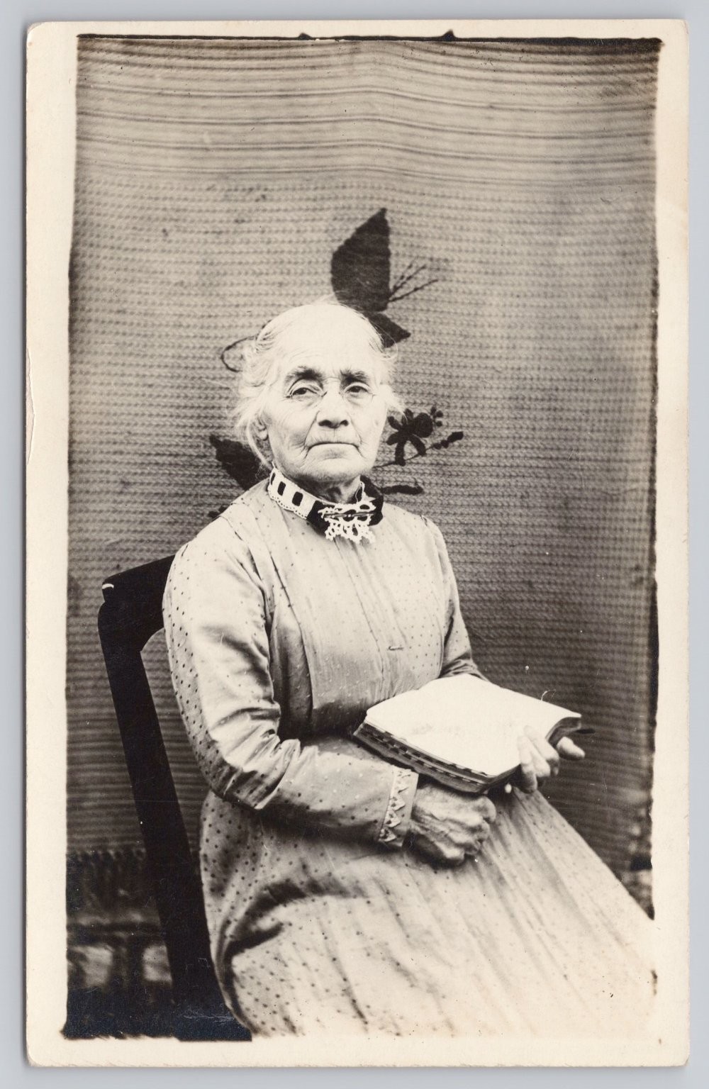 RPPC Elderly Woman w/ Book Portrait Vintage Real Photo Postcard c1900s