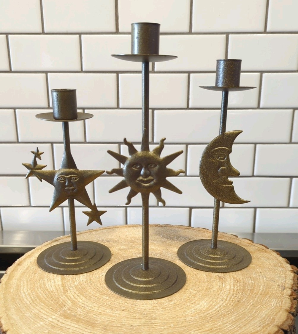 Celestial Candle Holders Vintage Set Of 3 Sun Moon Stars 